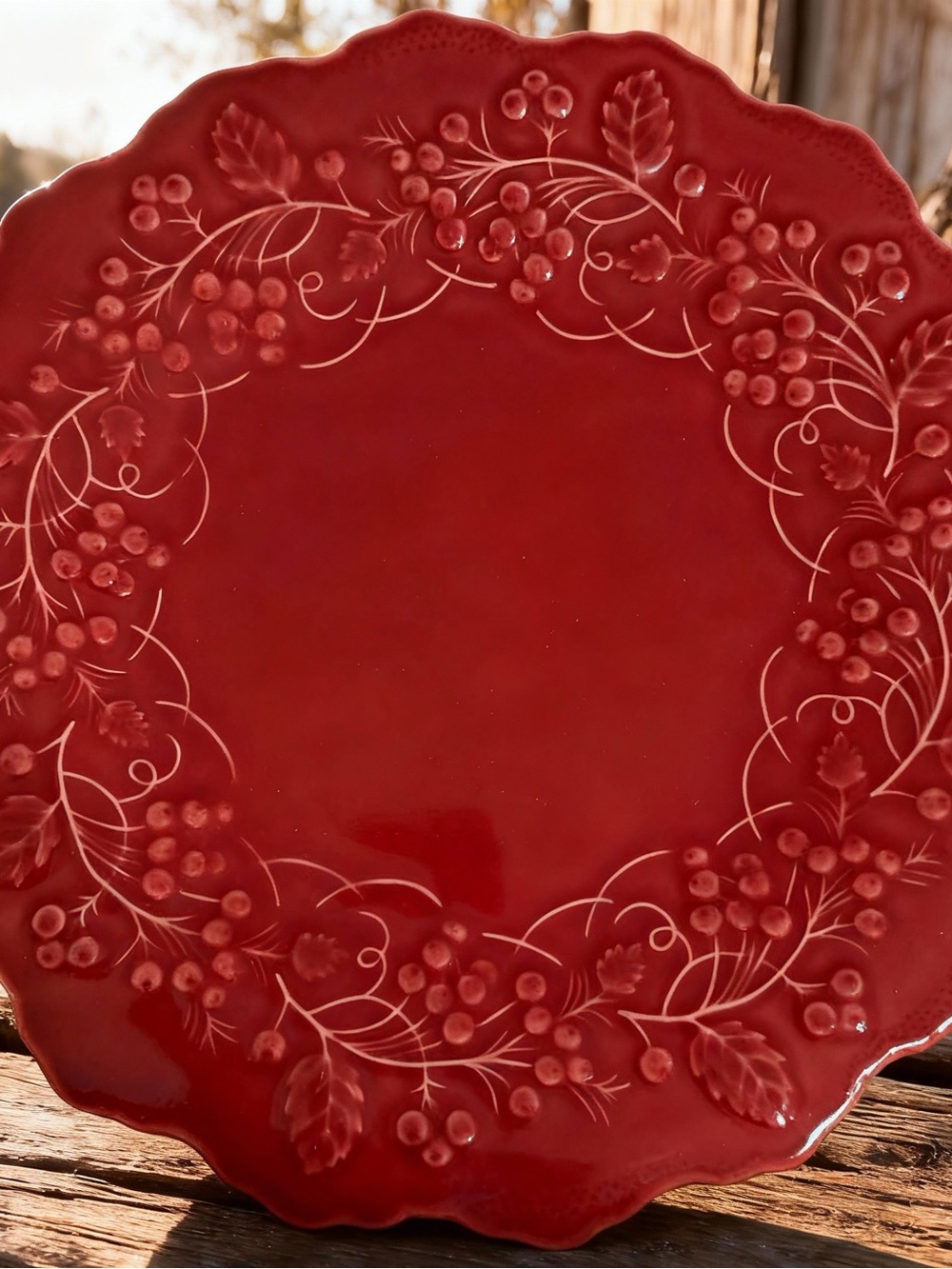 Maroon Winterberry Decorative Berry Motif Plate 11 inches